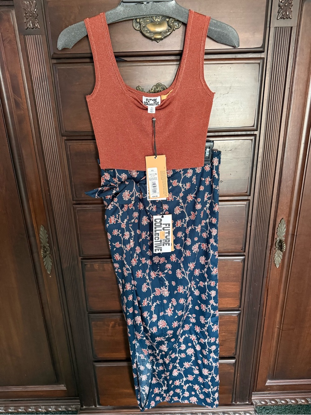 Future Collective Rust Tank with Navy Pink Floral Skirt Set